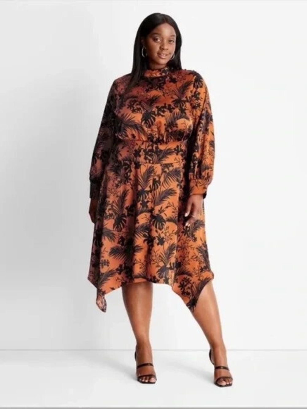 Future Collective Kahlana Barfield Brown Floral Dress XL Orange Black
